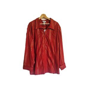 Liz Me Blouse Size 3x‎ Red Gold Zipper Long Sleeve Striped